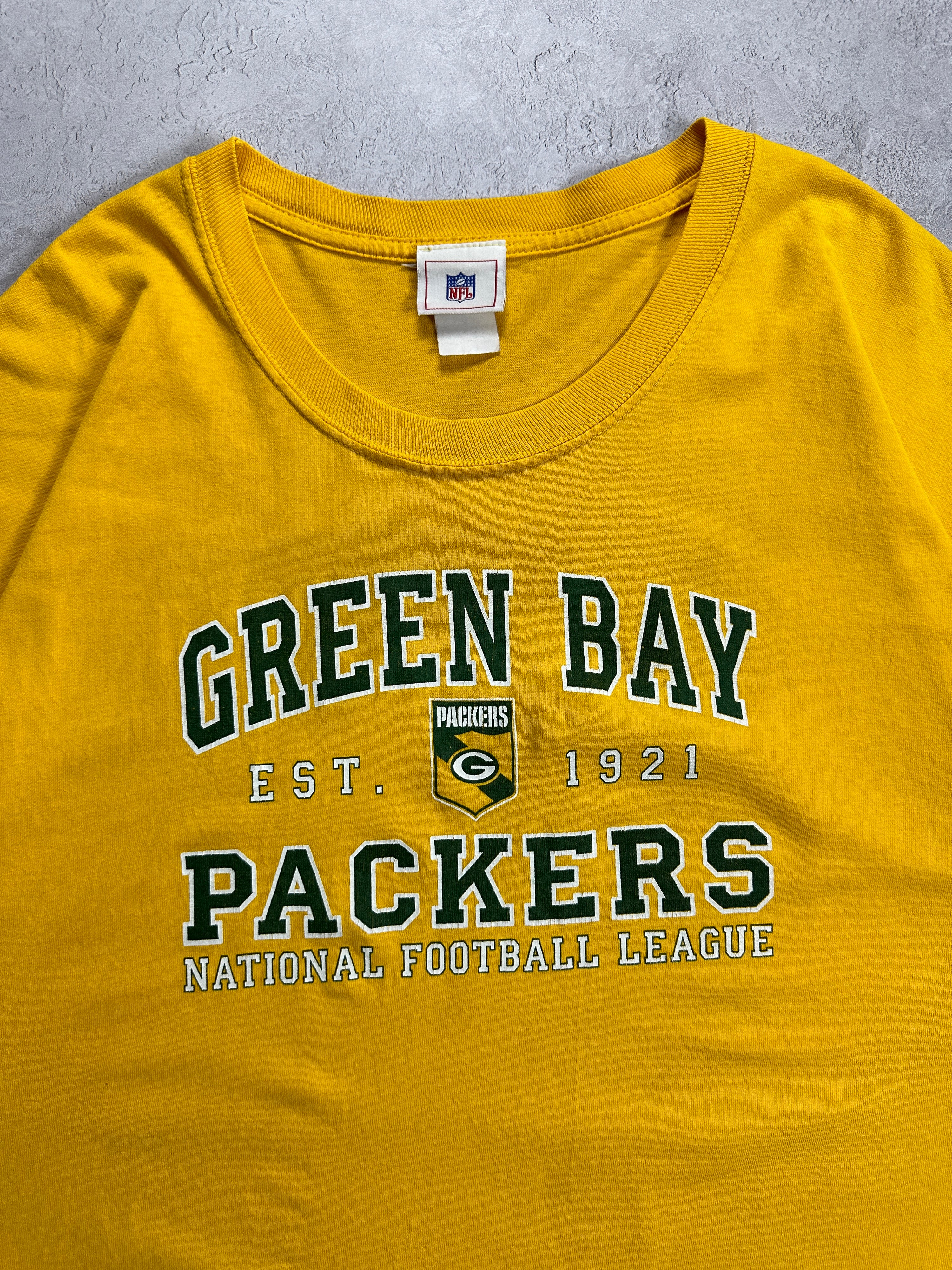 00s Yellow Green Bay Packers T-Shirt (2XL)