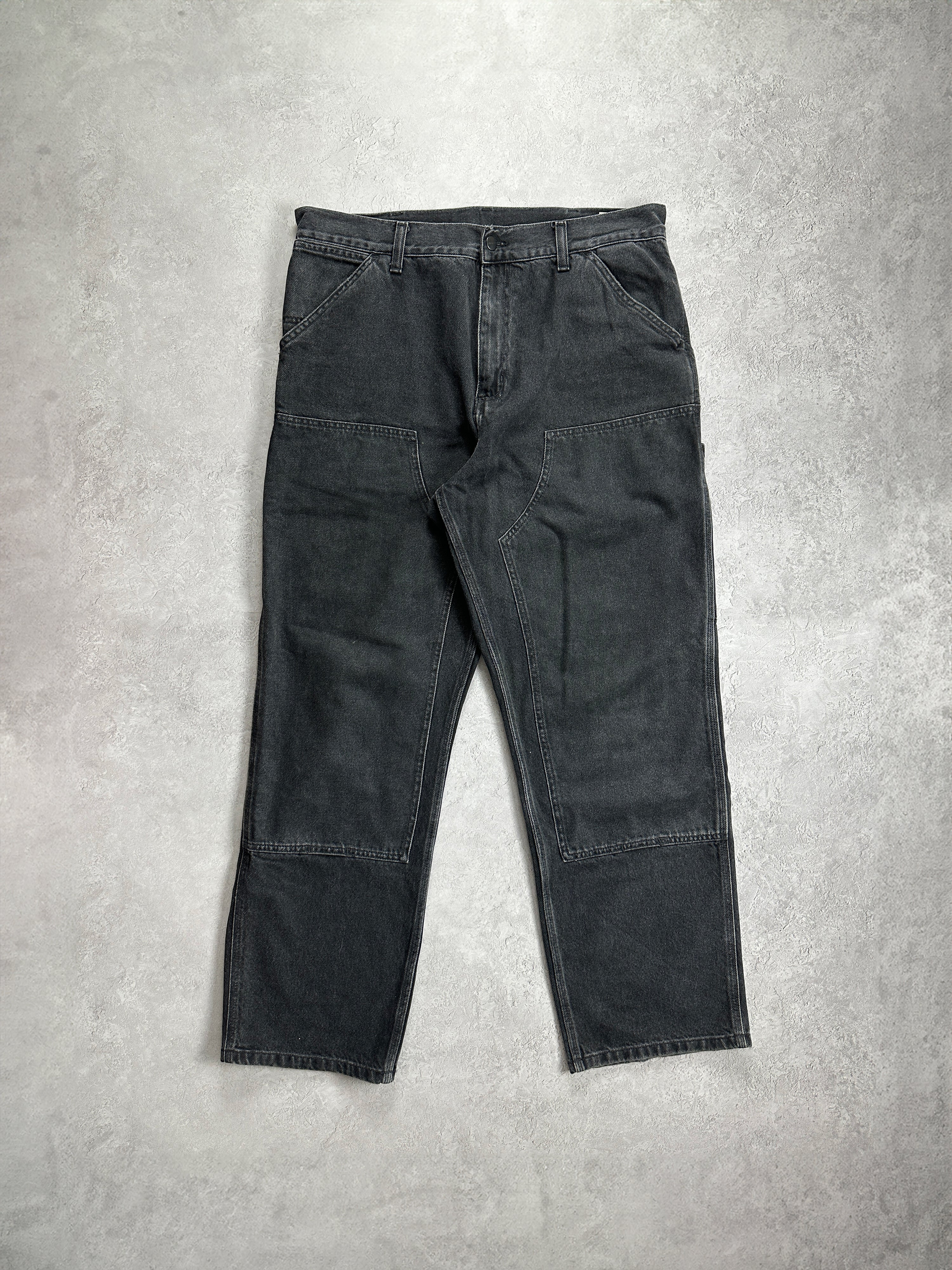 Washed Black Carhartt Double Knee Carpenter Pants (32x32)