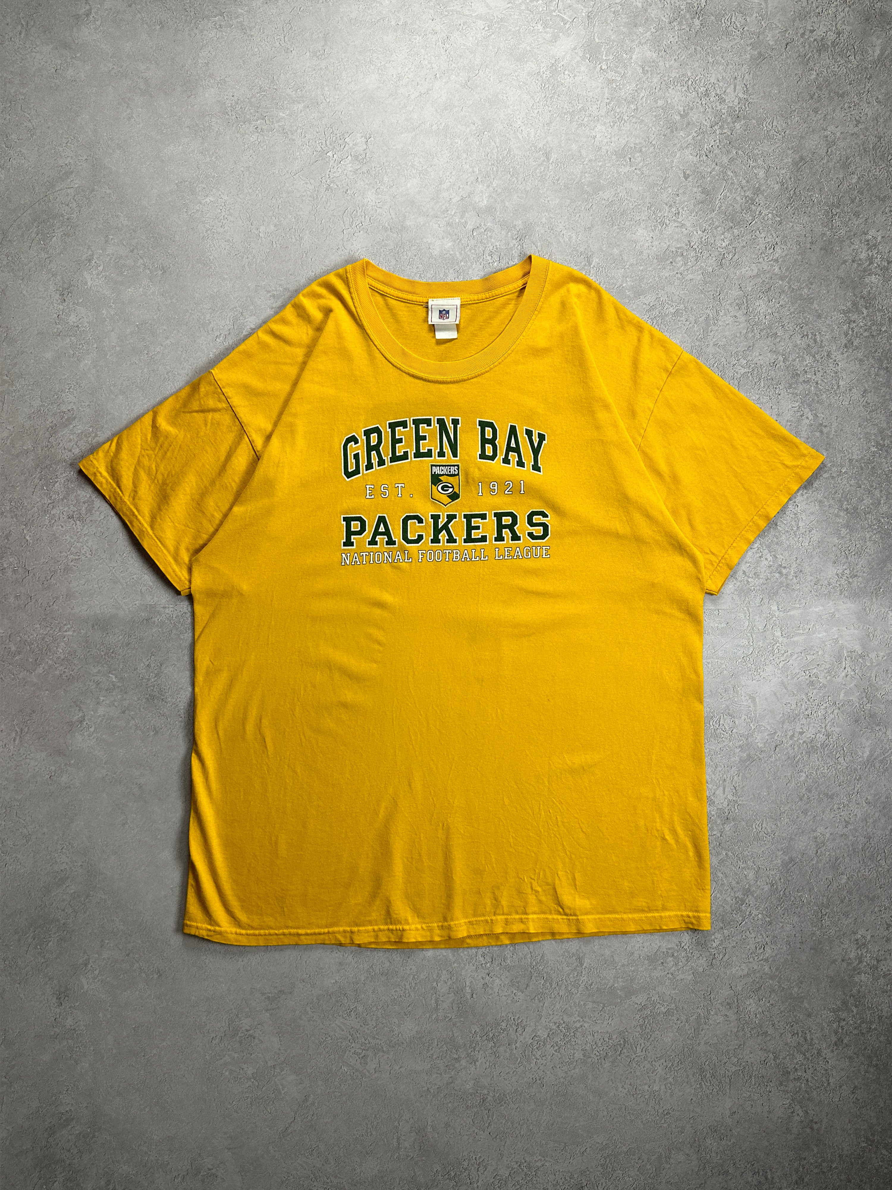 00s Yellow Green Bay Packers T-Shirt (2XL)